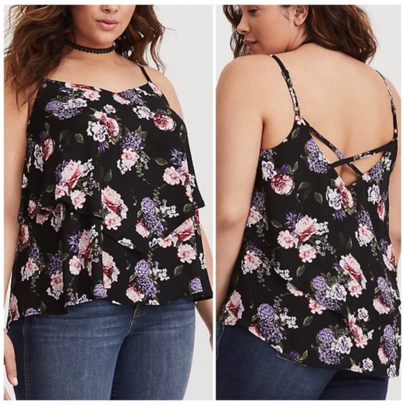 torrid Tops - EUC 2X Torrid Floral Chiffon Tiered Camisole Top